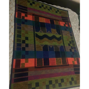 Biederlack Throw Blanket Geometric Print West Germany Reversible Vintage 55X75